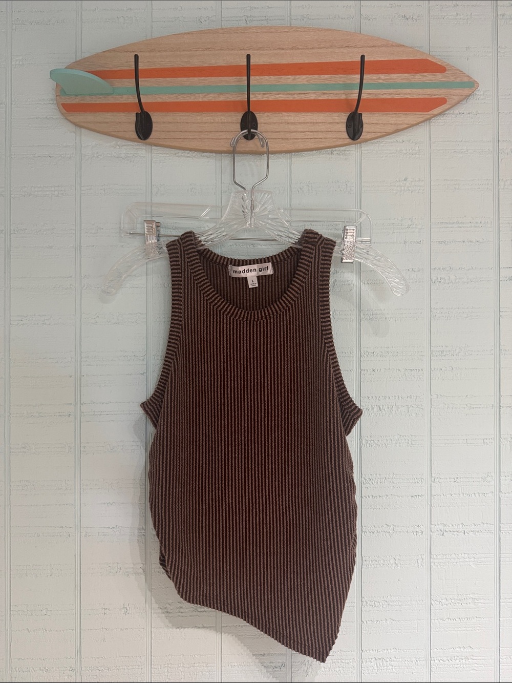 Madden Girl Brown Ribbed Asymmetric Hem Tank